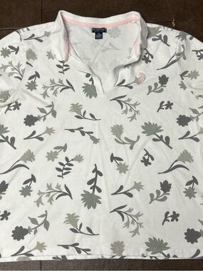 U.S. Polo Assn. floral split neck White Polo with Pink Trim
